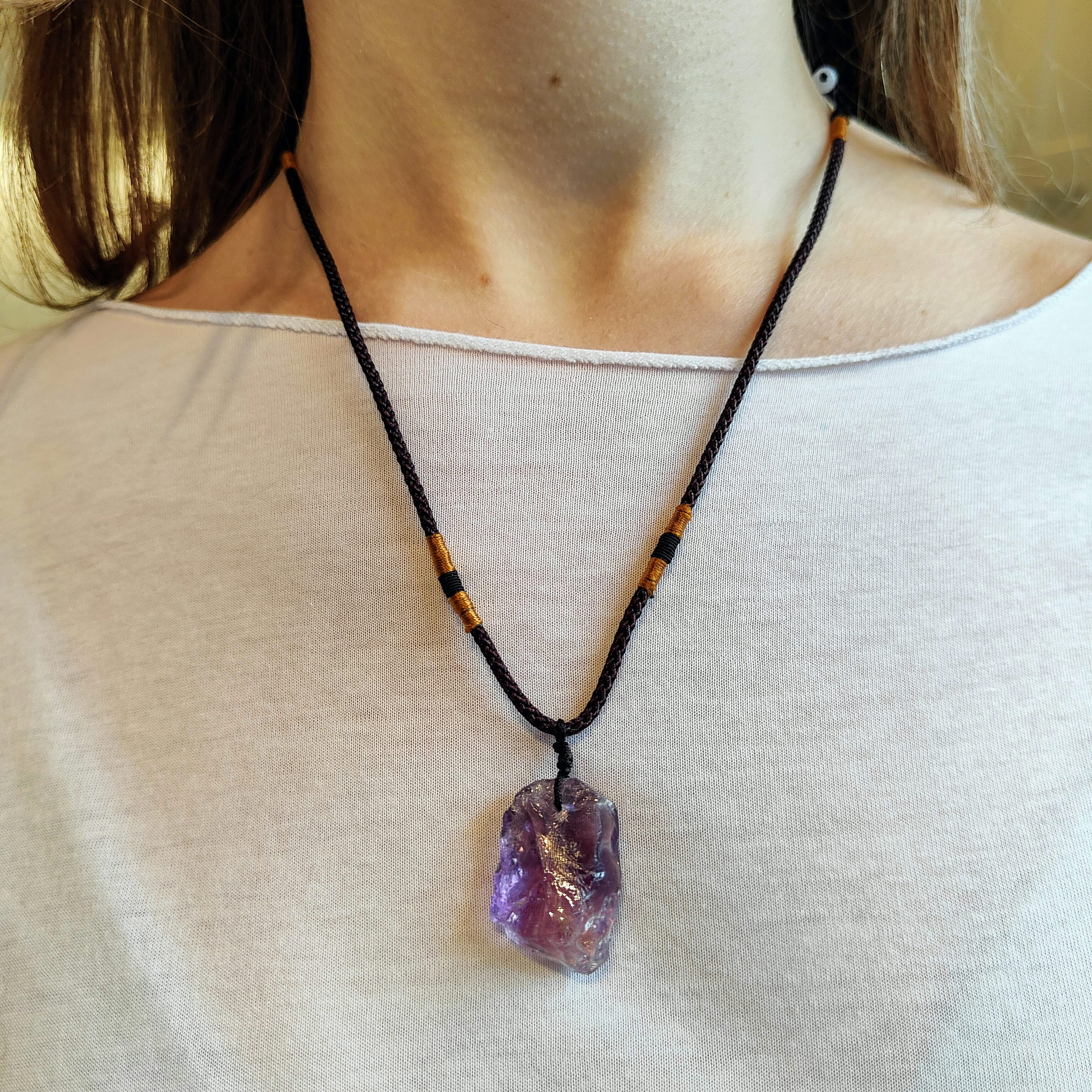 Raw Amethyst Pendant Necklace - Adjustable length